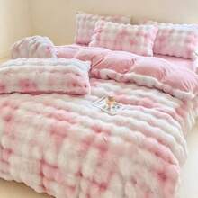 Faux Rabbit Fur Solid Color Versatile Plush Duvet Cover, Soft And Comfortable, Machine Washable, Suitable For Bedroom, Guest Room, Bedding Decor, Holiday Gift, 150*200*230 Duvet Cover, Pillowcase Not Included, No Insert - Pink - View 2