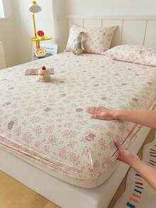 Set Sprei 3 Potong Motif Beruang Bunga Merah Muda, Sprei Ringan, Lembut, dan Nyaman Termasuk 1 Sprei Fitted dan 2 Sarung Bantal, Tanpa Isian, Cocok untuk Asrama, Kamar Tidur, Penggunaan di Rumah, Tersedia Berbagai Ukuran - Berwarna merah muda - View 2