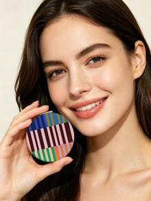 1pc Portable Makeup Mirror With Pc Lines, Heart-Shaped/Round/Rectangular, Foldable With Double Pockets - A Portable Travel Makeup Mirror - Designed With A Neat Line Pattern - An Ideal Gift For Women - Multicolor - View 2