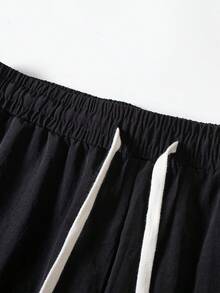 Men's Nylon Ice Silk Quick Dry Pants, Side Contrast Stripe, Elastic Waist Cuffed Hem, Casual Sports Long Pants - Black - View 7
