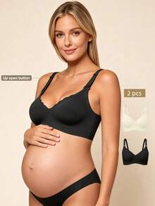 Hart & Haze 2pcs Maternity & Postpartum Nursing Bras, Wireless Lift-Up, Front-Open Anti-Sagging Bras - Multicolor - View 1