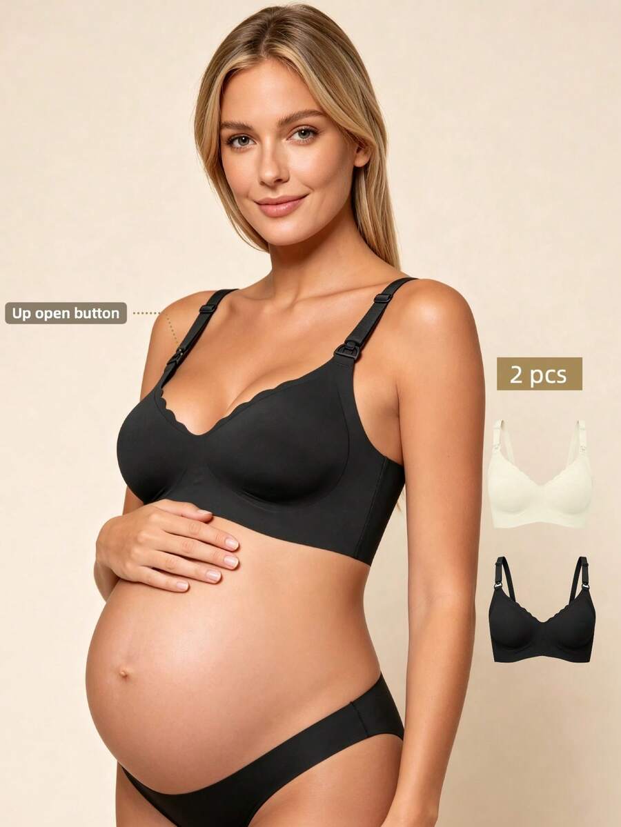 Hart & Haze 2pcs Maternity & Postpartum Nursing Bras, Wireless Lift-Up, Front-Open Anti-Sagging Bras - Multicolor - View 1