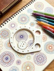 This 3 Piecesdrawing Tool Features A Multi-Functional Gear-Shaped Drawing Ruler. With A Simple Turn, It Allows You To Draw A Myriad Of Unique Patterns And Curves. It's A Creative Tool For Adults' Journals And Decorative Paintings. - A - View 2
