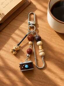 Retro Beaded Camera Keychain With Cute Bear,Beaded Pin Bag Charm,Phone Accessory,Unisex Wallet Charm,Handbag Accessories,Must-Have For Fashionistas - Multicolor - View 7