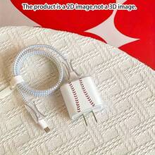 5pcs 2D Flat Design Baseball Element Pattern Phone Charger Protection Set Charger Head Cover + Cable Protector + Storage Rope + Data Cable Protector Wrap Rope, Suitable For IPhone 20W/18W Charger - Multicolor - View 3