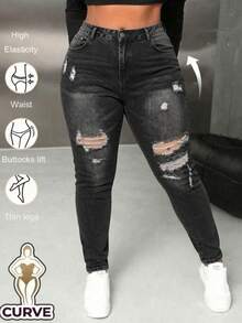 Plus Size Jeans - Black and Gray - View 1