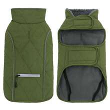 Winter Warm Dog Jacket With Reflective Quilted Strip, Equipped With Hidden Zipper Pocket And Adjustable Buckle, Suitable For Small And Medium Sized Dogs In Cold Weather Clothing - Dark Green - View 10