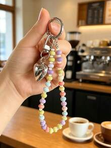 1pc Elegant Cute ABS Plastic (ABS Resin) Heart Keychain Pendant, Car Key Ring, Bag Charm, Beaded Key Chain - Heart - View 6