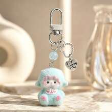 1pc/3pcs Unisex Cute Resin Flocked Sheep Animal Pendant With Beaded English Letter Charm Keychain, Gift For Friends And Besties, Cute Bag Charm - Multicolor - View 8