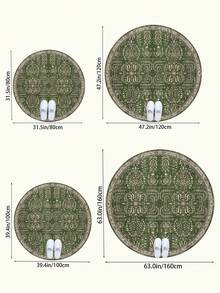1pc Green Vintage Round Living Room Rug, Suitable For Kitchen, Dining Room, Bedroom, Room Holiday Decor, Indoor/Outdoor, Office, Lobby, Anti-Slip Doormat, Bathroom Rug, Hallway, Study Gaming Area Rug - Olive Green - View 4