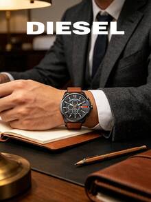 Diesel DZ4343 Mega Chief Men's Chronograph Watch, Black Dial Brown Genuine Leather Strap 10 Bar Water Resistant Quartz Wrist Watch - WATCH - View 5