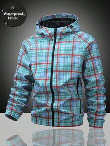 Men's Plaid Hooded Jacket, Full Plaid Print Design, Light Outdoor Casual Style, Minimalist Retro Daily Wear Item - Blue - View 1