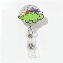1PC Cute Dinosaur Acrylic Retractable Badge Reel Crocodile Clip Badge Holder Gift - Multicolor - View 9