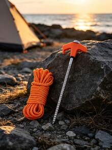 2PCS.4PCS Heavy Duty Camping Tent Stakes Set, T-Handle Metal Spiral Tent Pegs + 4M Windproof Rope, For Outdoor Camping Tent Canopy Fixing - Multicolor - View 2