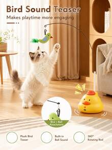 Cute Duck Shaped Interactive Cat Teaser Toy Set, Includes Bird-Shaped Cat Teaser Wand And Feather Bell - Multicolor - View 5