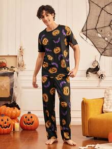 Notgurli 3 PiecesHalloween Loungewear Set – Bat & Pumpkin Prints; Fun, Comfortable, And Perfect For Everyday Lounging At Home House Party - Multicolor - View 11
