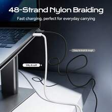 Kabel Pengisian Cepat USB-C ke USB-C 240W Tzlrxl, Jalinan Nilon 48 Untai, Chip E-Marker 3.0, Kompatibel dengan Laptop, Ponsel, dan Tablet, Paket 2 (3,3 kaki + 6,6 kaki) - Hitam - View 5