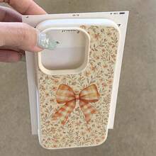 1 buah Casing Ponsel Bahan TPU Motif Bunga Kotak-kotak Oranye Lembut Musim Gugur Cocok Untuk iPhone 17 Pro Max/17/16 Pro Max/15/13/12/11/ S20 FE/A15/S24/A55/ Note 11/Note 12/Note 13 Pro Pelindung Ponsel Soft Shell Anti-Jatuh Cakupan Penuh - Putih - View 4