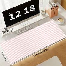1pc INS Style Pink & White Striped Leather Mouse Pad, Cute Desktop Decor Mat, Thick Non-Slip Office & Gaming Keyboard Pad - View 4