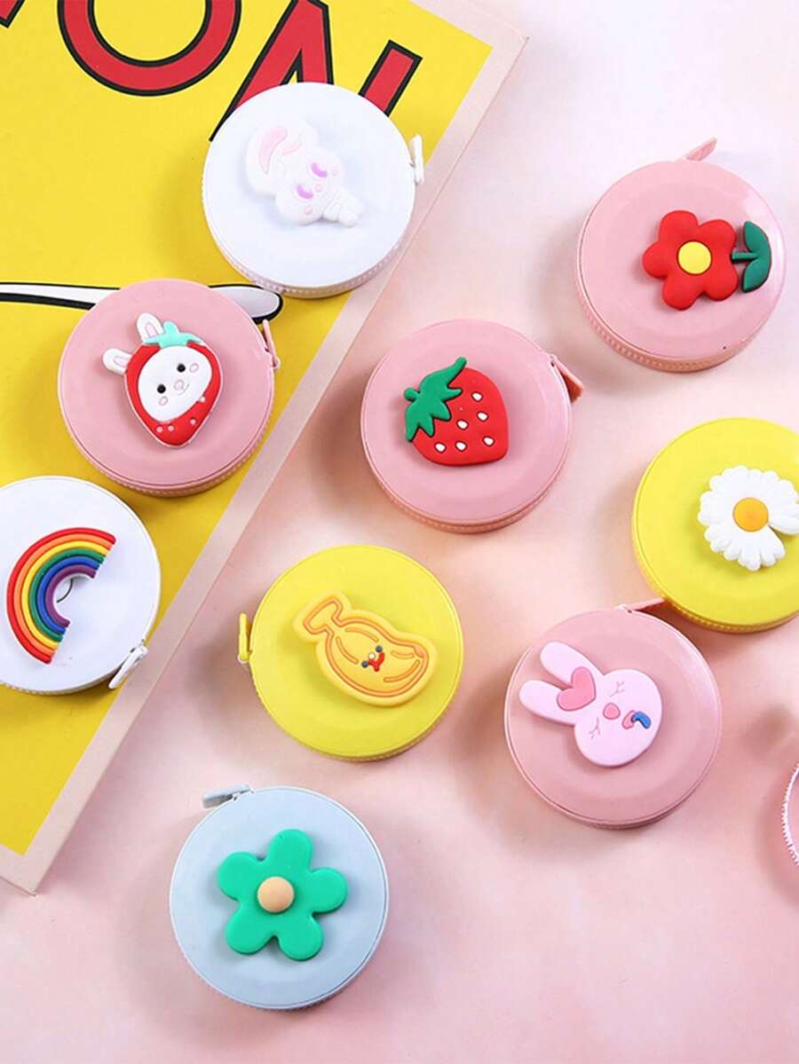 5pcs 1.5m/60in Cute Cartoon Retractable Tape Measure, Creative Portable Mini Sewing Ruler Measuring Tape - B - View 1