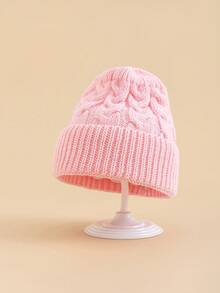 1PC Children's Solid Color Cable Knit Folded Beanie, 3 Size Options, Winter Hat For Kids, Suitable For Autumn/Winter Casual Home Wear, Daily Commute, Clothing Accessory - Multicolor - View 9