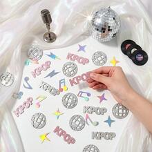 100pcs, Pink K-POP Music Theme Desktop Confetti, Rainbow Color Musical Notes, Silver Glitter Disco Ball, Silver Retro Disco Party Decoration Confetti, Suitable For Birthday, Music Festival, Bachelorette Party Decoration - Pink + Silver - View 8