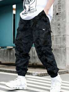 1pc Teen Boys Casual Sports Outdoor Fashion Cargo Pants With Big Pockets, Spring/Autumn - Black - View 6