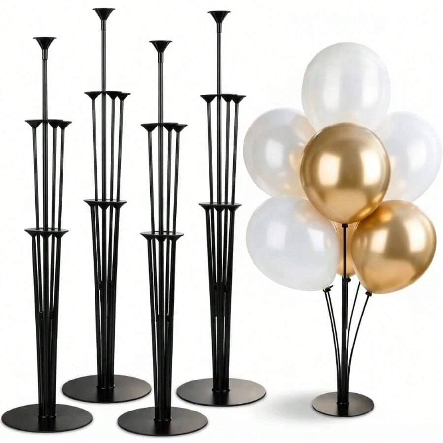 1/3pcs Black Balloon Table Stand Set With Round Base, Reusable Balloon Display Rack, Suitable For Tabletop And Floor Decoration, Balloon Decoration Accessories, Stable Balloon Column Stand, Suitable For Halloween, Wedding, Birthday Party, Shower Party, Summer Events And Celebrations