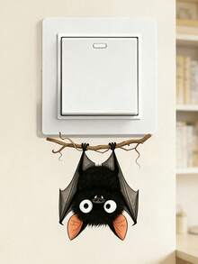 1pc Hanging Bat Switch Sticker, Cute And Creative, Self-Adhesive PVC Wall Decal For Bedroom, Living Room, Kitchen, Bathroom, Cafe, Cute Holiday Gift - A - View 3