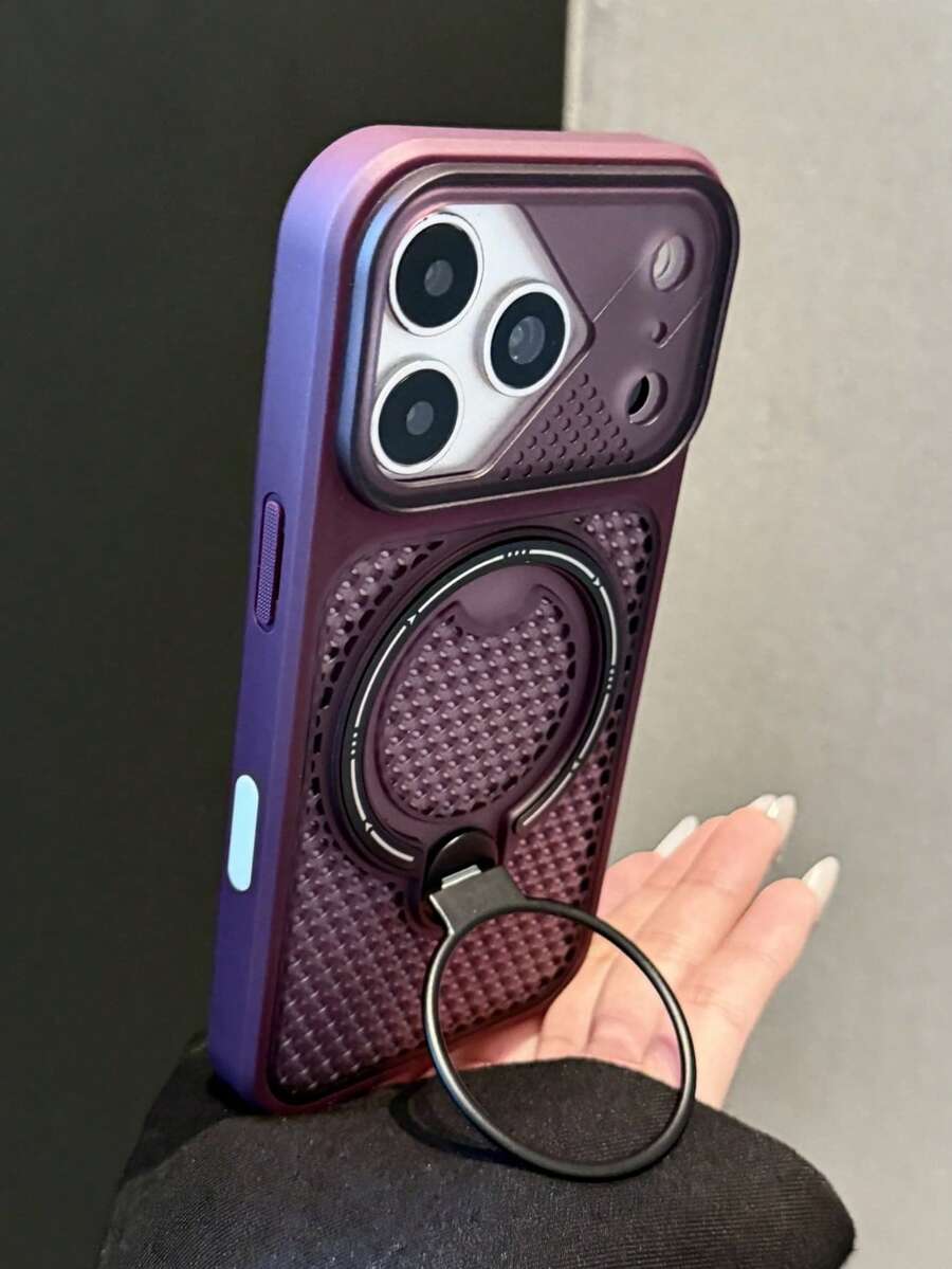 1件裝 散熱冷卻透氣孔 360°旋轉磁吸環支架手機殼,適用 18 Pro Max 17 16 15 14 13 Pro Max,全機身保護,支援無線充電 - 酒紅色 - 查看 1