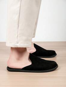 Men's Plus Size Suede Half-Slip-On Slippers, Minimalist Backless Design, Easy On/Off, Soft Upper, Snug Fit - Black - View 7