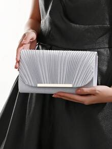 LJDCRFT Elegant Pleated Envelope Evening Clutch For Women With Metal Bar Decoration, Suitable For Weddings, Proms, Banquets, And Other Occasions. - Silver - View 8