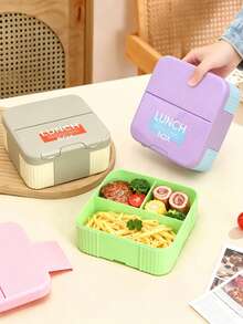 4-Clip Reinforced Sealed Square 3-Compartment Lunch Box With Matching Utensils, 3-Section Divided Food Separation, Secure Snap Closure Leak-Proof, Easy To Clean And Maintain, Practical Meal Prep Container For Main Course And Side Dishes - Multicolor - View 5