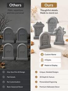 1pc Customizable Engraved Halloween Tombstone Decor, Multiple Vintage Tombstone Styles Available, Supports Custom Name, Year And Memorial Text. Realistic Stone Texture, Atmospheric, Suitable For Desktop, Window Display, Party Scene Decoration. Halloween Horror Theme Decoration, Can Be Used As Holiday Atmosphere Prop Or Pet Memorial Ornament, Creating An Immersive Dark Vintage Halloween Scene - Multicolor - View 8