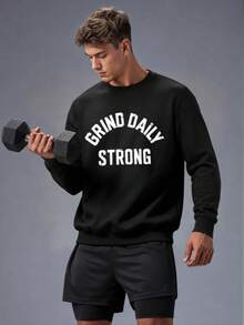 Men's Inspirational Letter Print Crew Neck Loose Fit Long Sleeve Pullover Sports Sweatshirt Black - Black - View 7