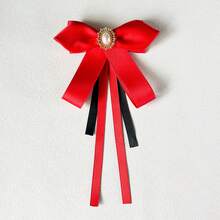 1pc Women's Elegant Exquisite College Style Crystal Decor Accessory, Solid Color Bowknot Ribbon Pin, Can Be Worn On Shirts And Dresses For Daily Wear, Backpack Commute Outfit, Banquet Party Wear, Holiday Gift - Red - View 4