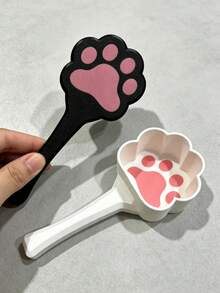 1pc Cute Paw Shaped Pet Food Scoop, Long Handle Plastic Measuring Spoon, Multi-Color Available, Feeding Spoon For Cats & Dogs, Pet Dry Food Feeding Accessory - Negro - View 6