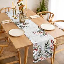 Christmas Holly Berry Snowflake Table Runner Holiday Party Decor Reusable Winter Xmas Kitchen Dining Table Runner Christmas Decorations - Multicolor - View 4