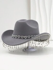 1 Piece Women's Crown Teardrop Tassel Western Cowboy Hat Travel Rhinestone Casual Party Festival Wedding Jazz Hat Suitable For Daily Wedding Party - Multicolor - View 20