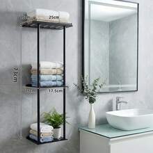 Metal No-Drill Towel Rack With Storage Compartment And Hanging Hooks, Suitable For Bathroom, Toilet, Room Decoration, Storage Rack, Wall-Mounted Storage Rack, Shelf, Room Decoration, Wall Shelf, Storage Rack - Multicolor - View 9