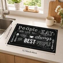 1pc Black & White English Slogan Table Mat, Vintage Cafe Blackboard Style, Quick-Drying Absorbent Material, Handwritten Letters & Tableware Print Design, Non-Slip Surface Protector, Suitable For All Seasons, Daily Kitchen, Coffee Corner, Tableware Draining & Home Decor - Multicolor - View 8