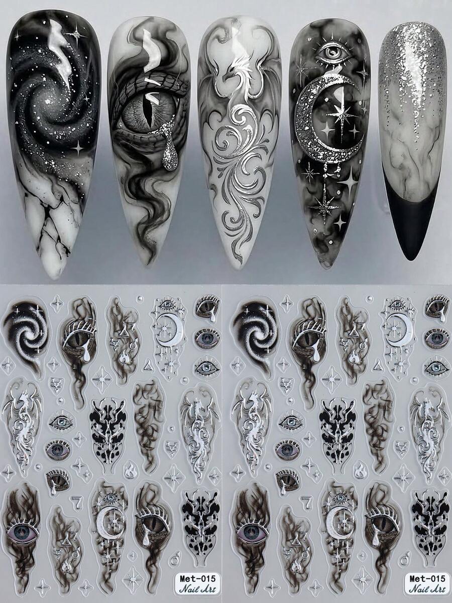 2pcs Black & Grey Mysterious Gothic Evil Eye Dragon Moon Star Smoke ...