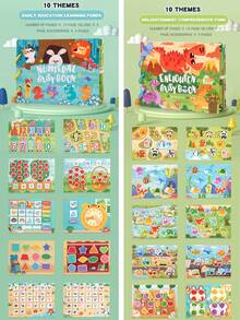 4 Themes Reusable Busy Sticker Book Large Size Travel Essential Activity Book, Transportation Farm Dinosaur Ocean Animals Time Basic Learning Book, Portable Outdoor Car Train Travel Educational Quiet Book, Montessori Toy, Magic Hook And Loop Matching Puzzle Toy - Multicolor - View 4