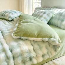 Faux Rabbit Fur Solid Color Versatile Plush Duvet Cover, Soft And Comfortable, Machine Washable, Suitable For Bedroom, Guest Room, Bedding Decor, Holiday Gift, 150*200*230 Duvet Cover, Pillowcase Not Included, No Insert - Green - View 4