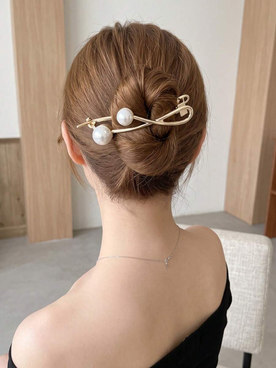 優雅珍珠青蛙扣女款後腦勺扭髮夾香蕉髮夾髮飾 - 彩色 - 查看 1