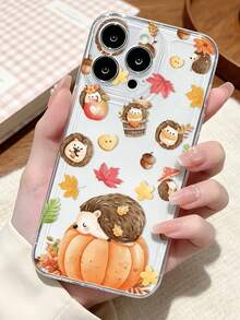 1pc Personalized Cute Autumn Pumpkin Hedgehog Autumn Leaf Aesthetic Pattern Transparent TPU Full Coverage Lens Anti-Fall Anti-Fingerprint Soft Phone Case Compatible With IPhone 16 Pro/16 Plus/15/15 Pro Max/15 Pro/11/12/13/14 Pro Max/11 Pro/11 Pro Max/12 Pro/12 Pro Max/13 Pro/13 Pro Max/14 Pro/14 Pro Max Premium Creative - Multicolor - View 1