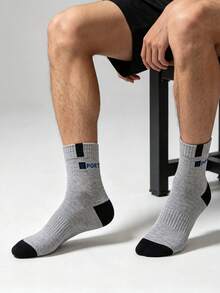 1/5 Pairs Men's Casual Sports Mid-Calf Socks, Breathable Comfortable Sweat-Absorbing, Suitable For Daily Wear, Sports, Back To School Season - Multicolor - View 5