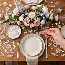 100pcs, Pink K-POP Music Theme Desktop Confetti, Rainbow Color Musical Notes, Silver Glitter Disco Ball, Silver Retro Disco Party Decoration Confetti, Suitable For Birthday, Music Festival, Bachelorette Party Decoration - Pink + Silver - View 7