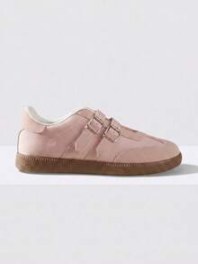 Giày sneaker đế bệt TCVC phối màu khối hai quai, giày Mary Jane tập luyện kiểu Đức retro, giày đi bộ thường ngày nữ - Hồng - Xem 9