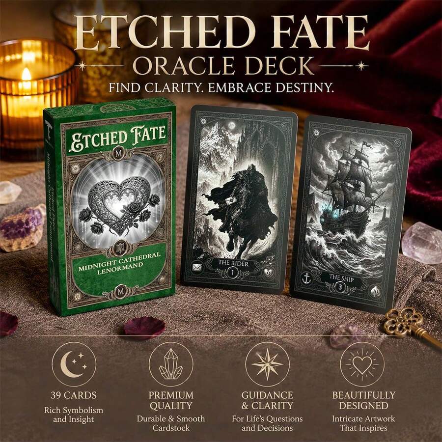 Etched Fate Midnight Cathedral Edition Lenormand Cards, Vintage Gothic Style Lenormand Tarot Deck, Divination Oracle Cards